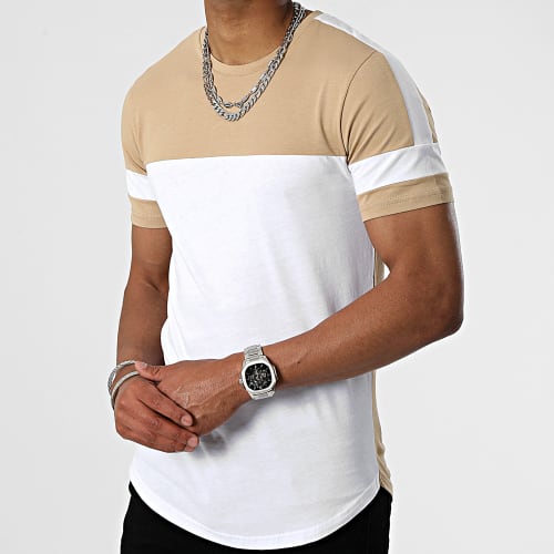 Tee Shirt Oversize A Bandes 2470 Blanc Beige