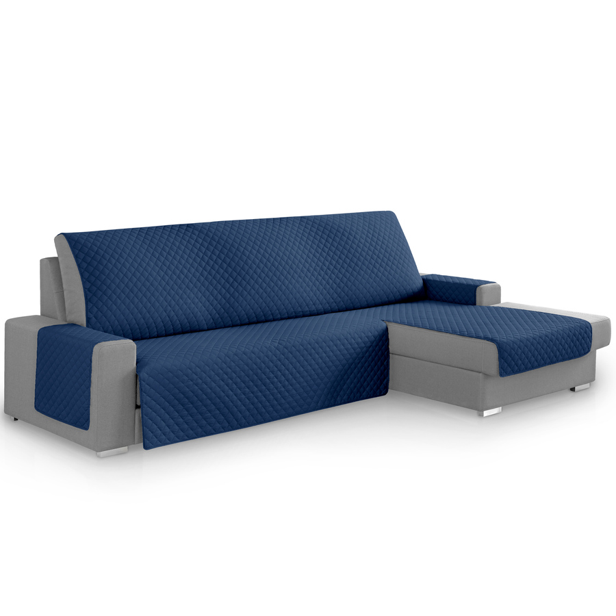 Capa protetora para sofá Vipalia com estampa de diamante. Azul-marinho. Chaise longue à direita, 240 cm.