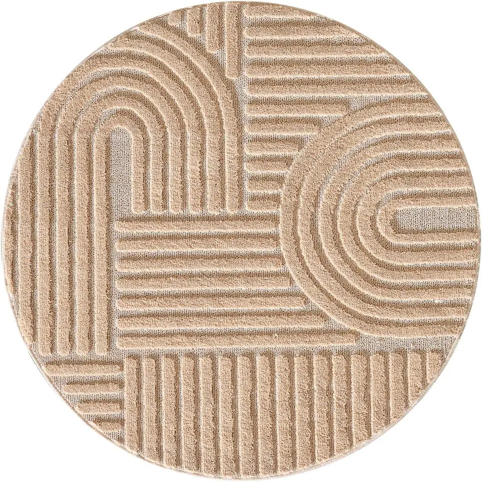 Rond Modern Japandi Vloerkleed - Roze - Boho Scandinavisch - Ø200 cm Laagpolig