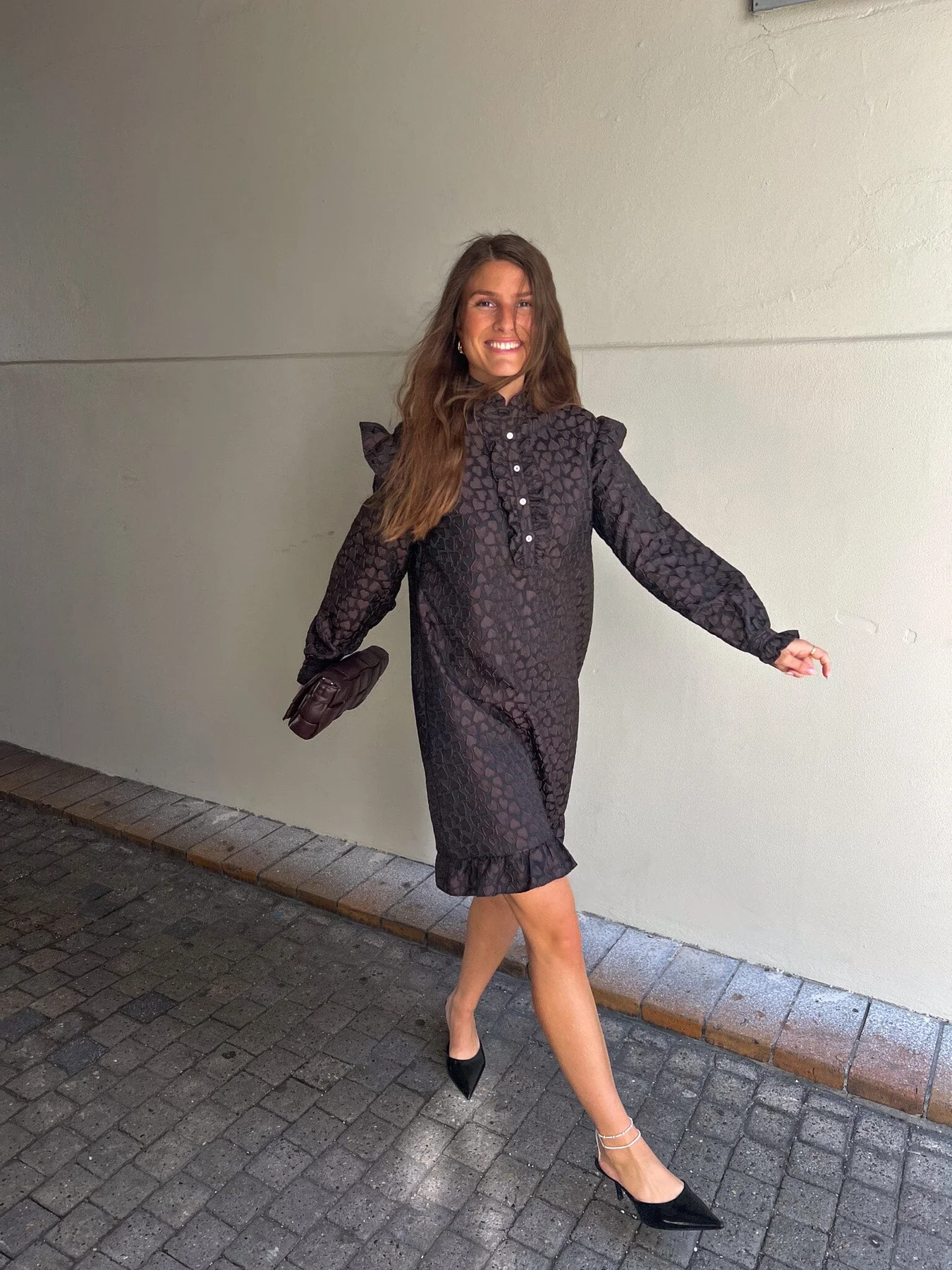 Noella Reno Ruby Ruffle Dress 1021 chocolate brown