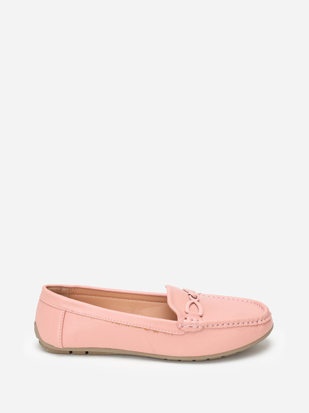 Mocassins à bride métallique et surpiqûres- Rose