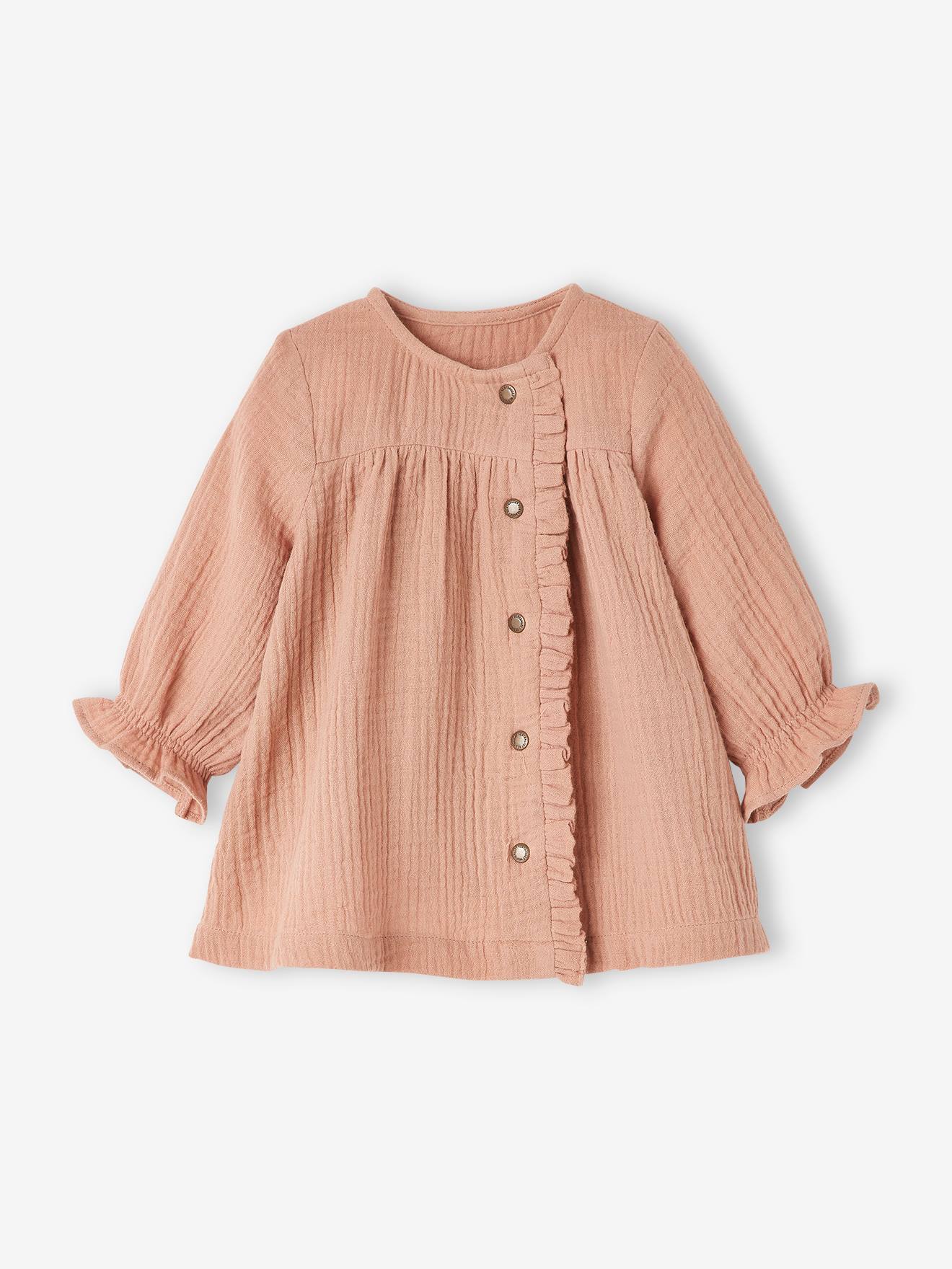 Vestido de chiffon de algodão e calcinha combinando, rosa claro, tamanho médio, para bebê.
