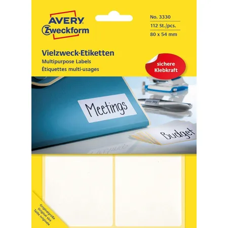 Avery Zweckform 3330 Vielzweck Etiketten 80 x 54 mm, 28 Bogen/112 Etiketten, weiß