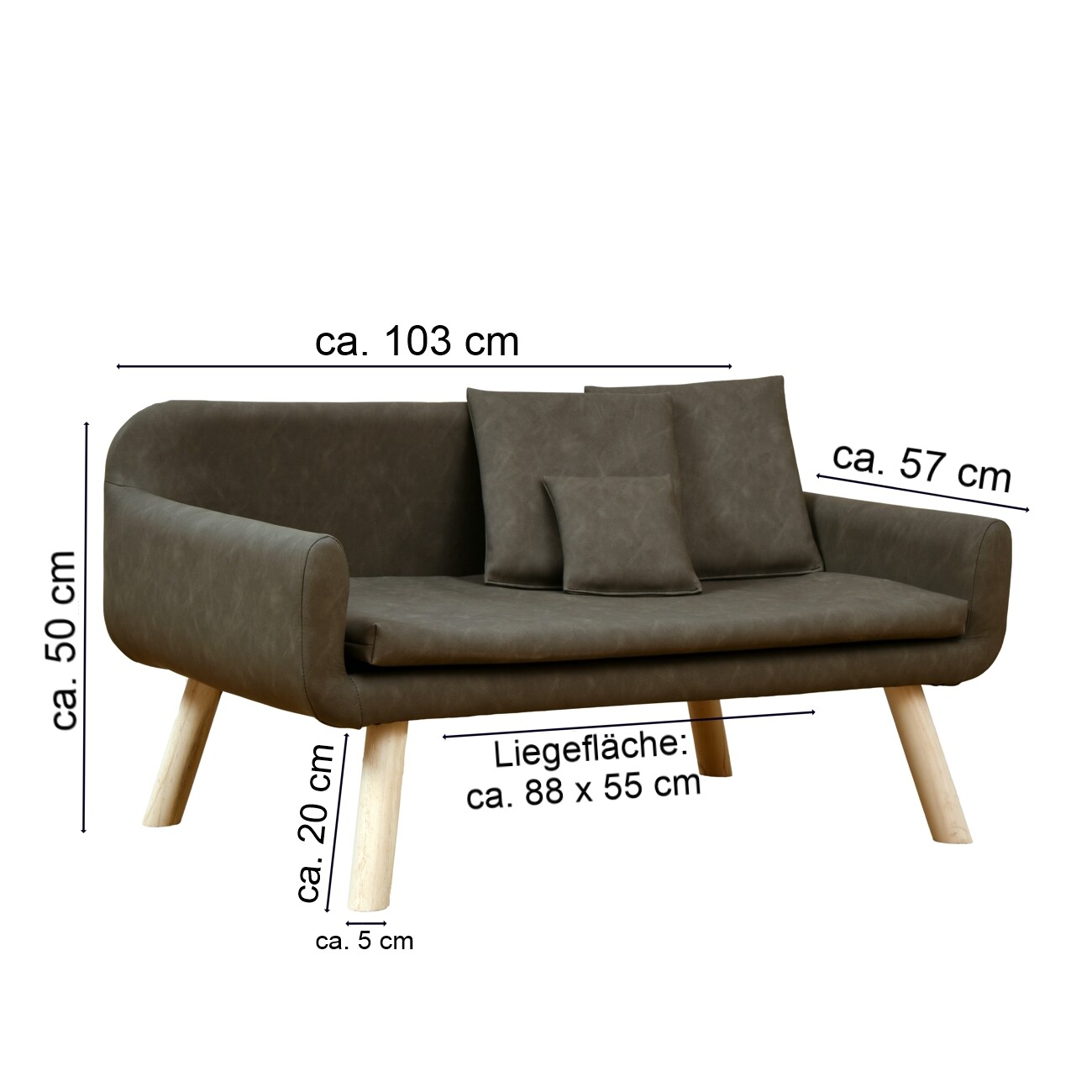 Rohrschneider Hundesofa für mittlere Hunde, abwaschbares Kunstleder taupe