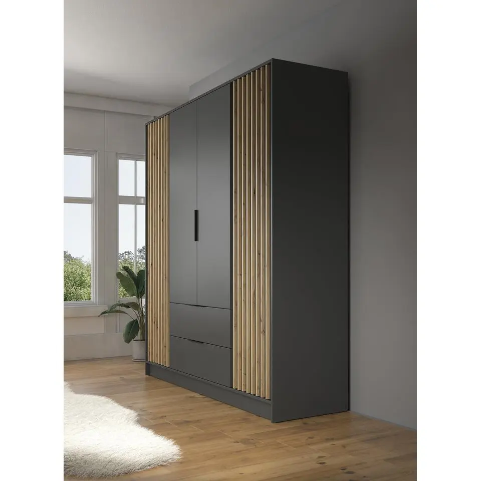 Meubella - Kledingkast Nairobi - Antraciet - Eiken - 206 cm