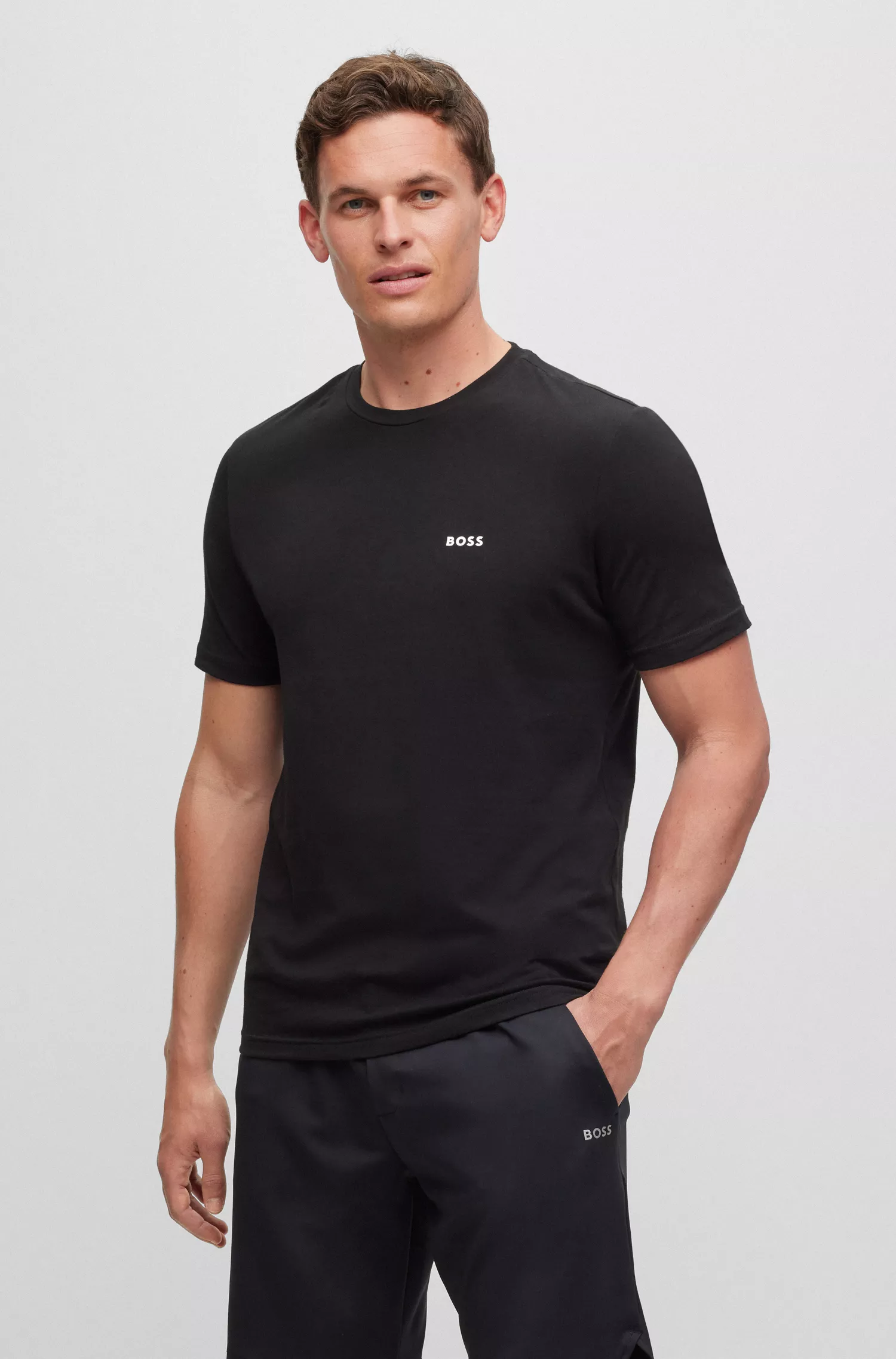 BOSS Verde - Pacote com duas camisetas com o logotipo em algodão elástico.