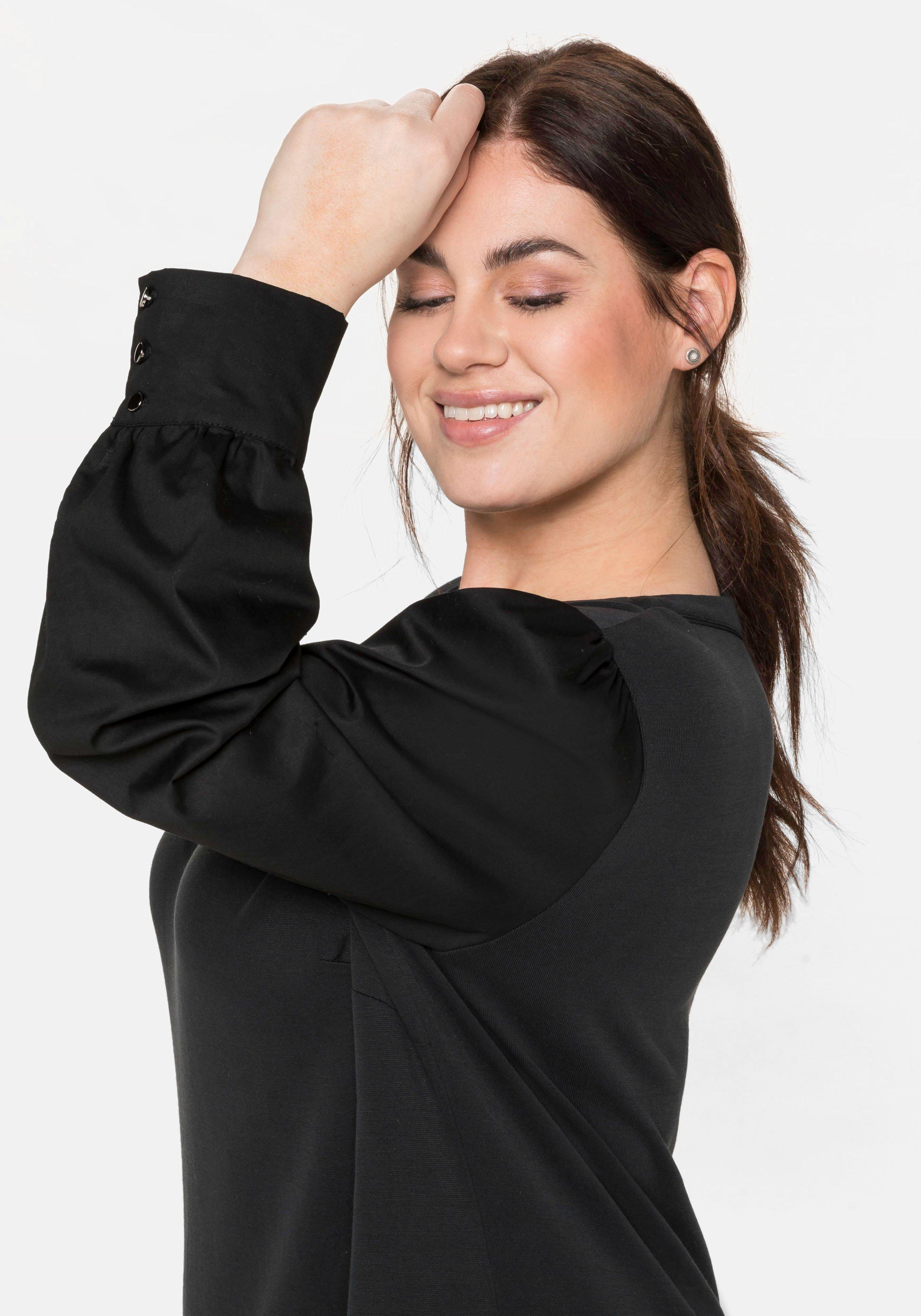 Shirtkleid mit Taschen, im Materialmix