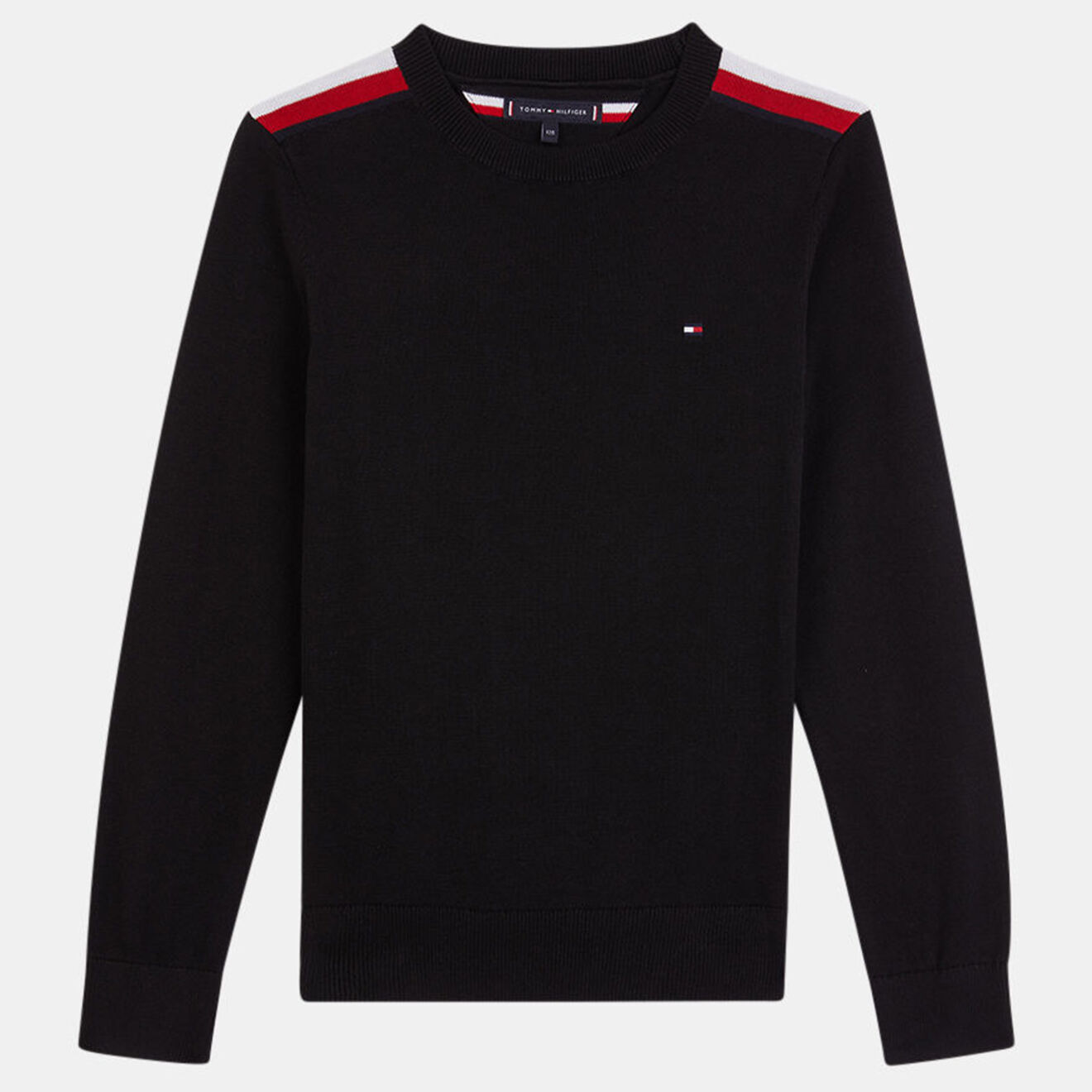 Tommy Hilfiger Pull en Maille de coton à bandes épaules noir