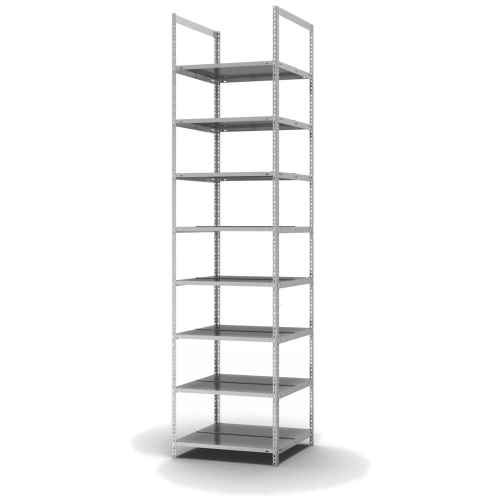 Archiefkast PROREGAL, boutsysteem, basiselement, HxBxD 290 x 75 x 60 cm, 8 legborden, legbordbelasting 90 kg, zonder bovenblad, aan beide zijden bruikbaar, verzinkt