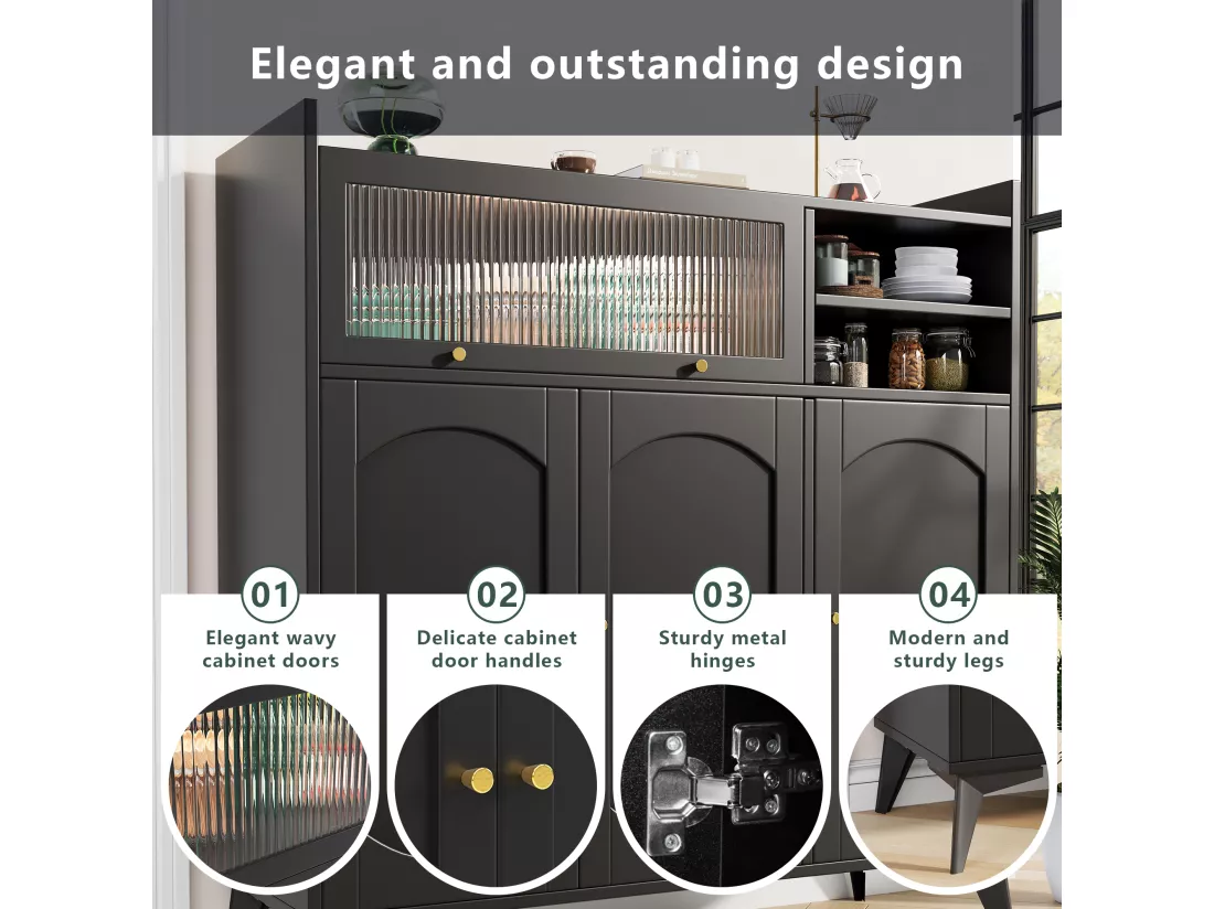 Buffet moderne - en MDF - avec 3 portes et 3 compartiments - Noir