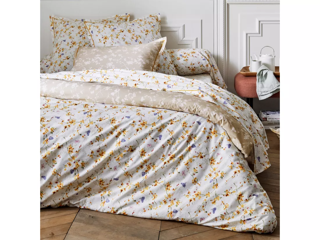 Taie de traversin 140x43 cm percale coton BEL AMOUR jaune