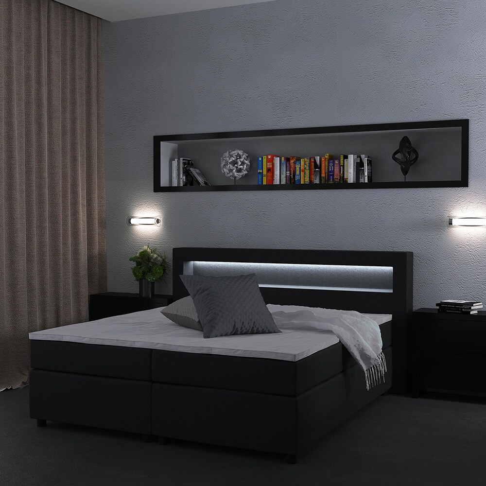 Design Boxspringbett 180x200 cm H2 LED Doppelbett Hotelbett Ehebett anthrazit