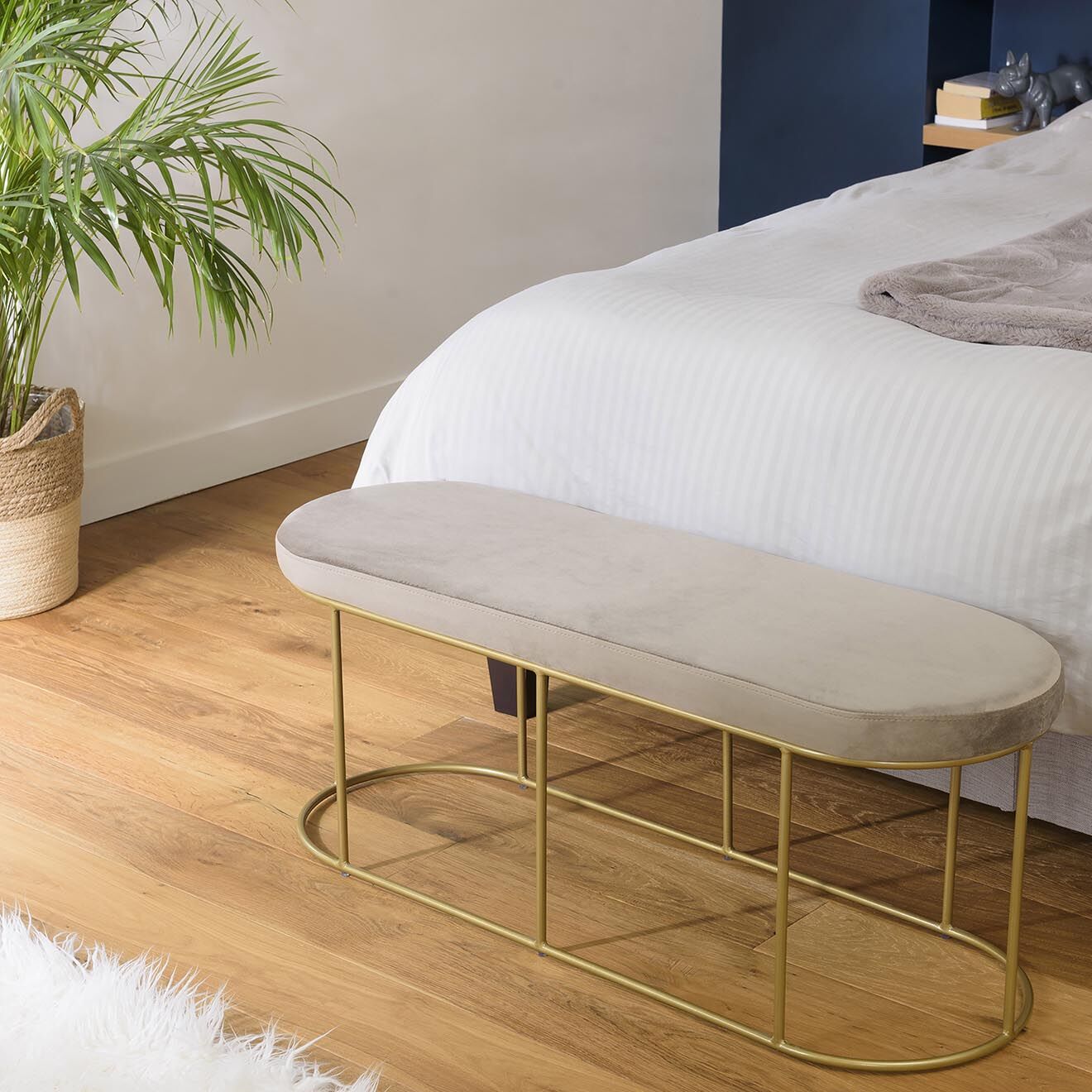 Macabane Banc velours agathe taupe - 105x36x42 cm