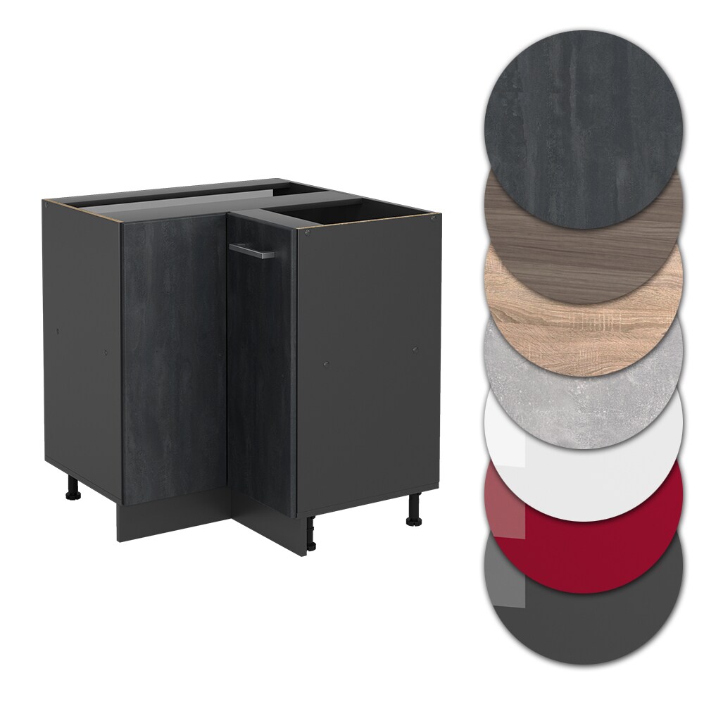 Vicco Eckunterschrank R-Line Schwarz Beton Anthrazit 87 cm mit Arbeitsplatte Eiche