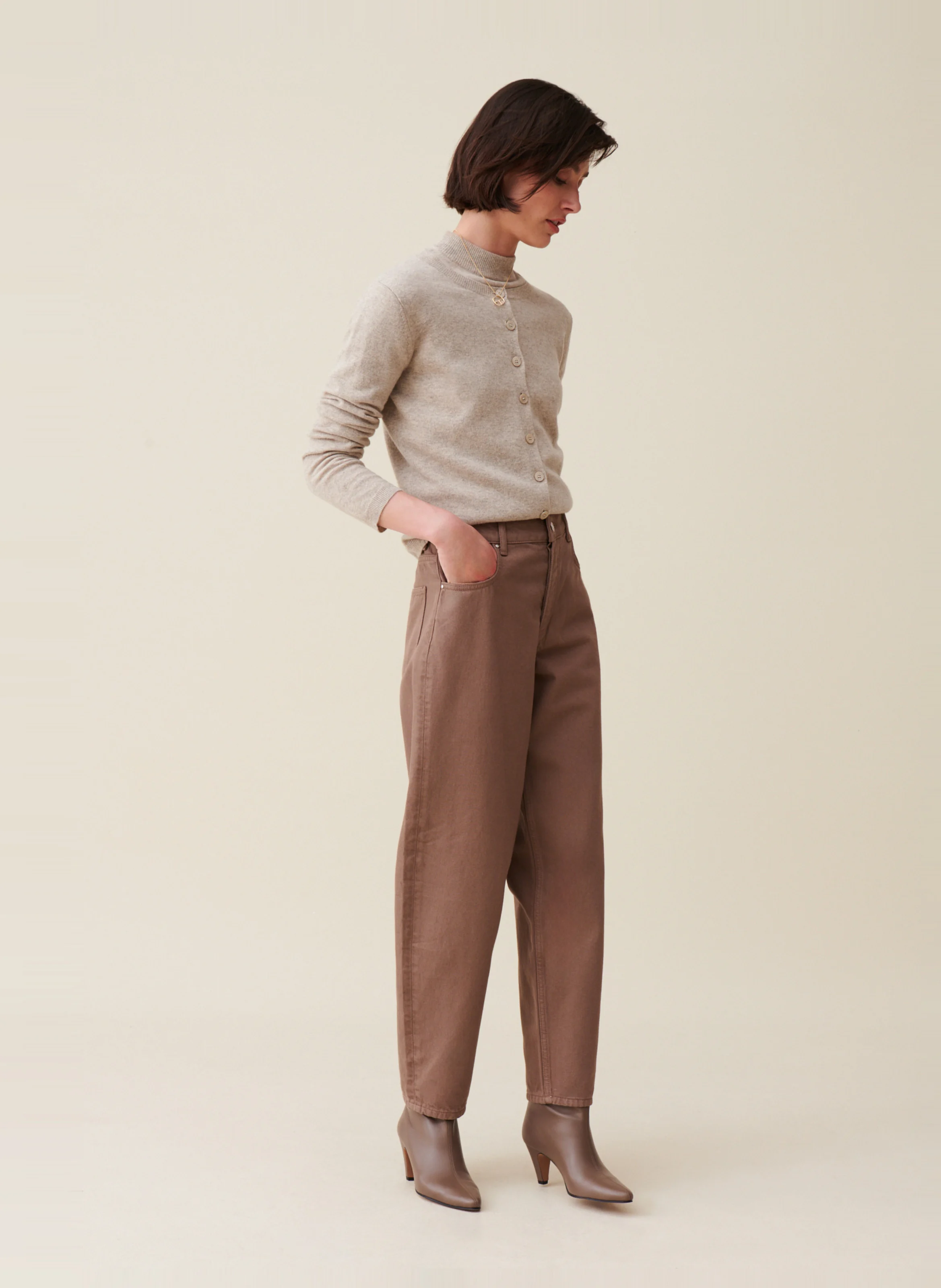 Jean mom-fit en coton | Marron