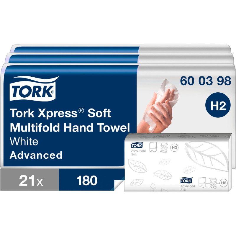 Essuie-mains pliage enchevêtré Tork H2 Advanced doux - Carton de 3780
