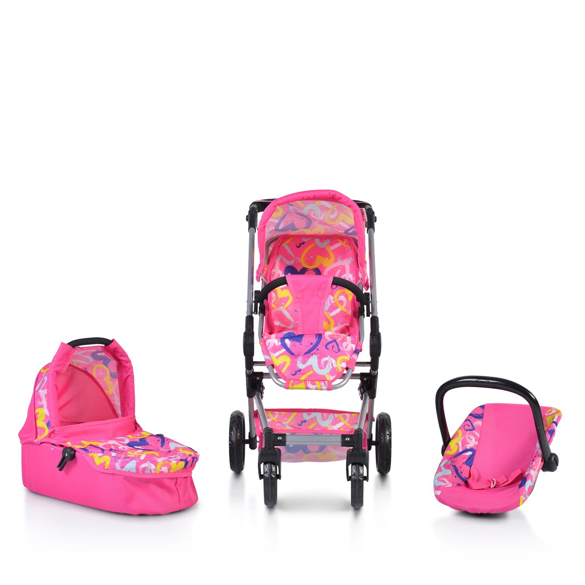 Moni Kombi-Puppenwagen Venera 3 in 1 Babywanne, Sportsitz, Babyschale, Tasche rosa