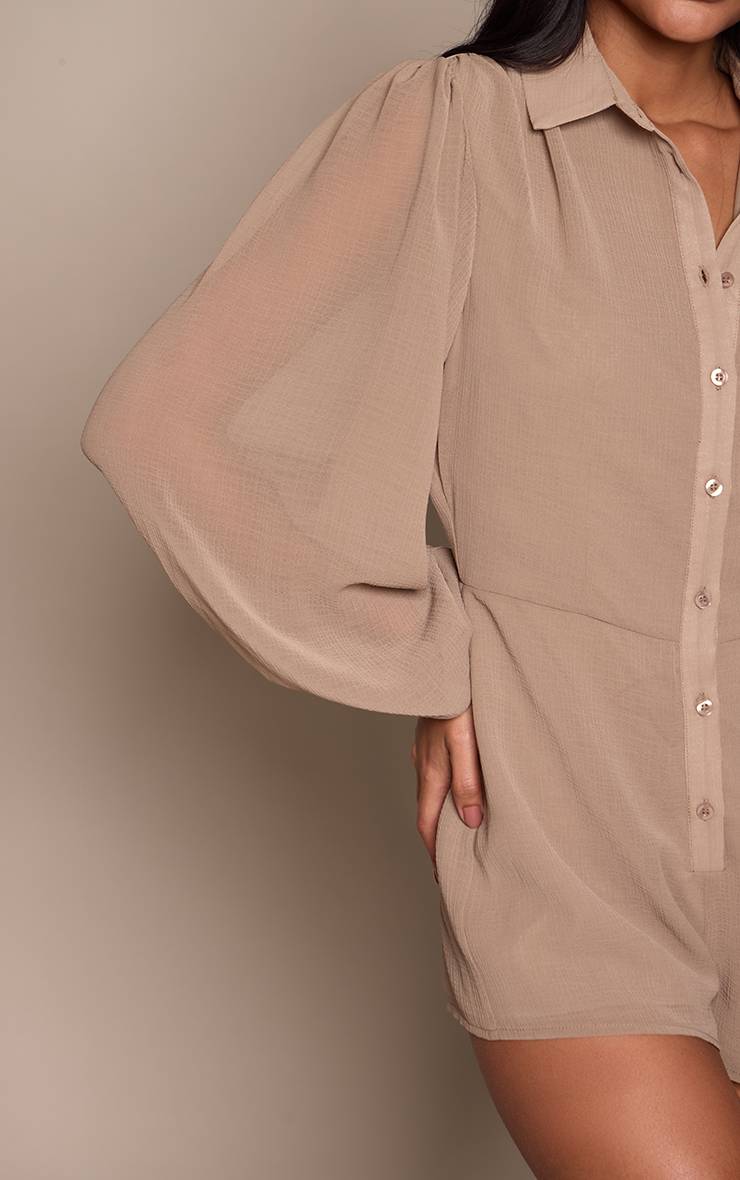 Taupe Combishort Chemise À Manches Ballon