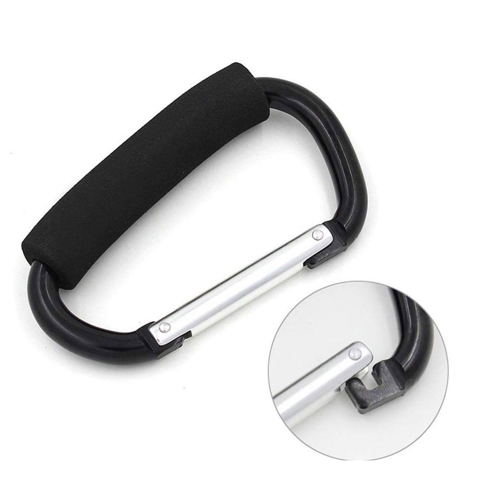 (14cm) Aluminium XL Karabiner Haken Aufhänger Kinderwagen-Haken - Schwarz
