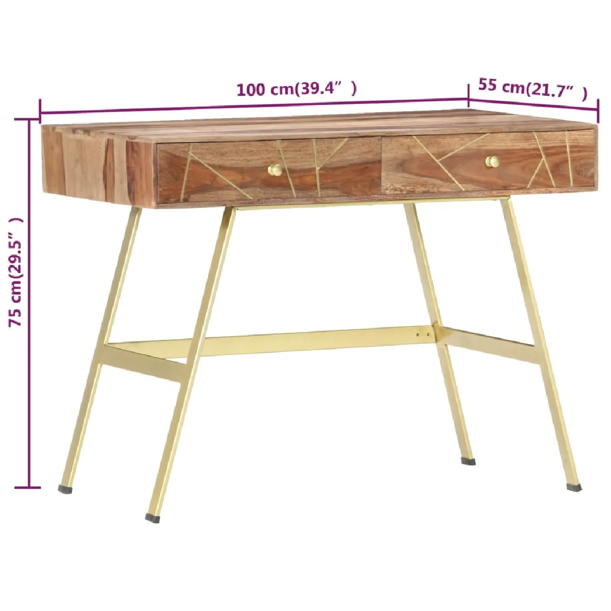 vidaXL Bureau avec tiroirs - Bois massif