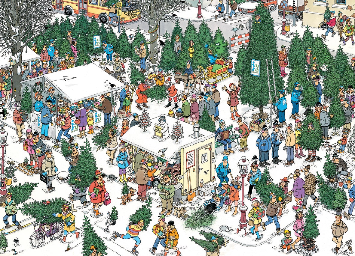 Jumbo puzzel Jan van Haasteren Intratuin Kerstbomenmarkt 68 x 49 cm 1000 stukjes