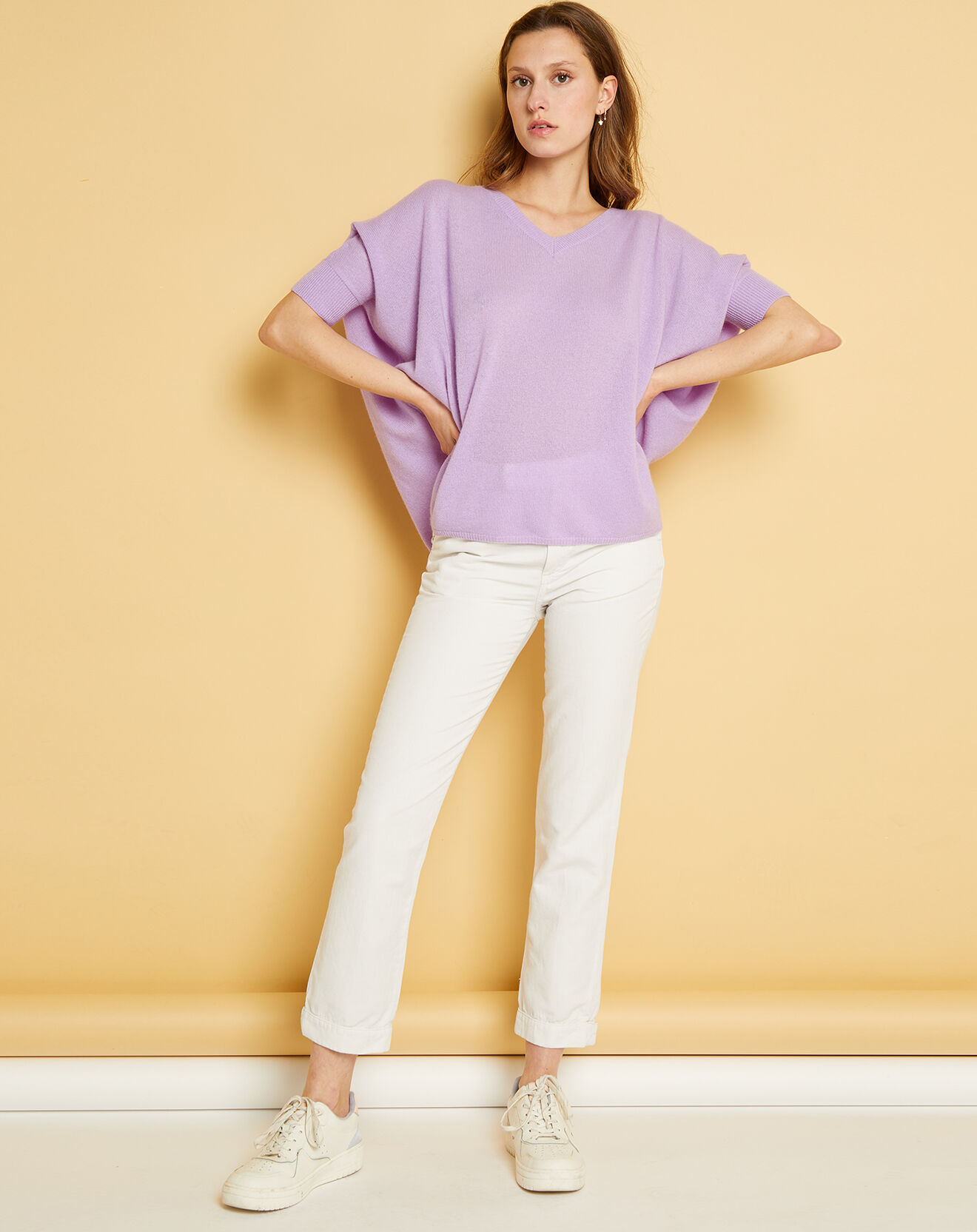 Acquaverde Pantalon droit en Coton & Lin Strech Grace blanc craie