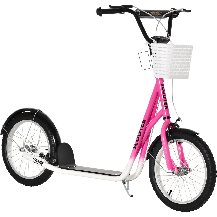 HOMCOM Kinderroller mit Vorderkorb rosa, weiß