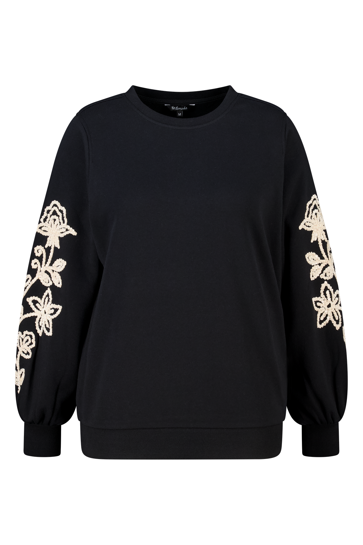 Trui met zachte embroidery op de mouwen Zwart