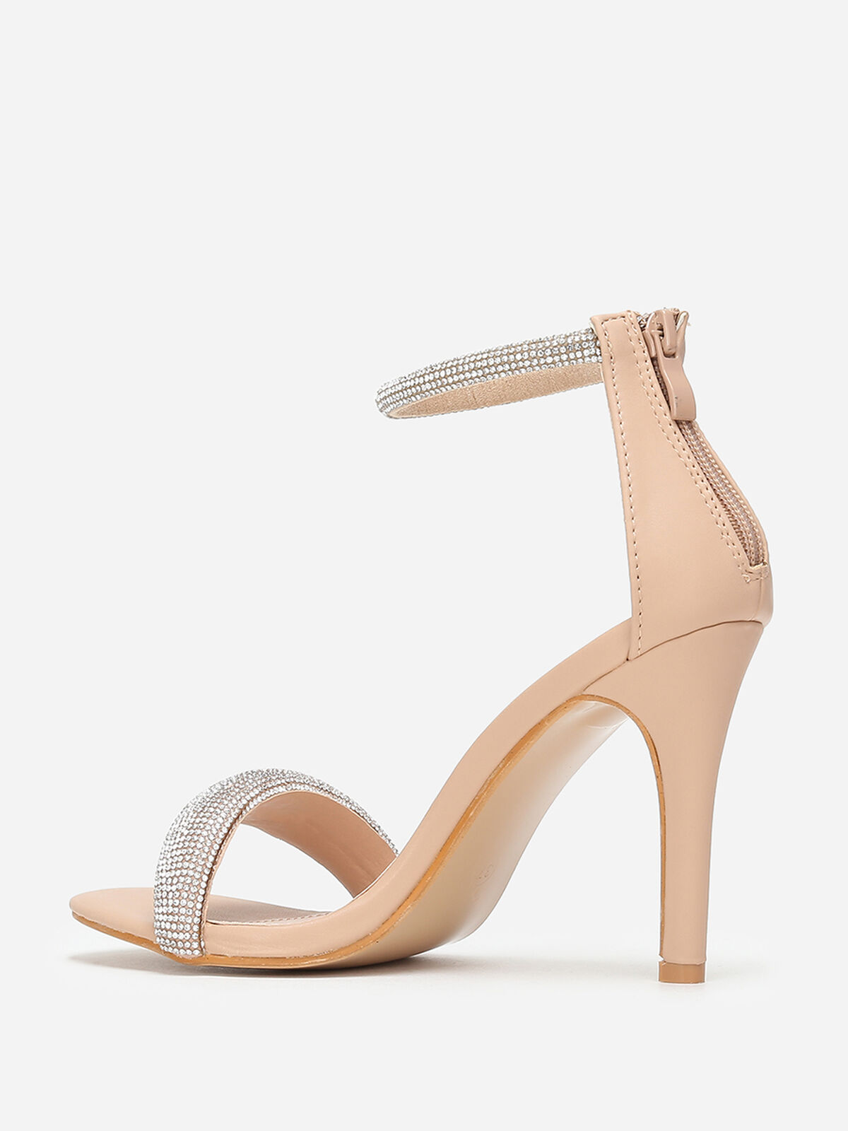 Sandales à brides arrondies en strass- Beige