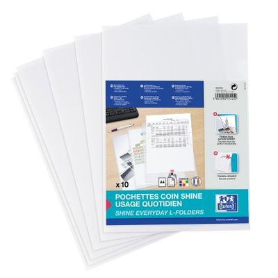 SHINE - 10 Pochettes coin - A4 - pour 25 feuilles - 12/100 - transparent