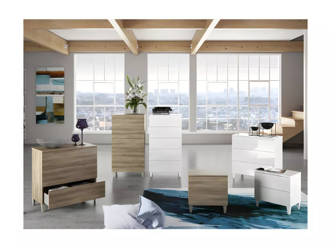Commode 5 tiroirs Blanc - CHORA - L 61 x l 40 x H 117 cm