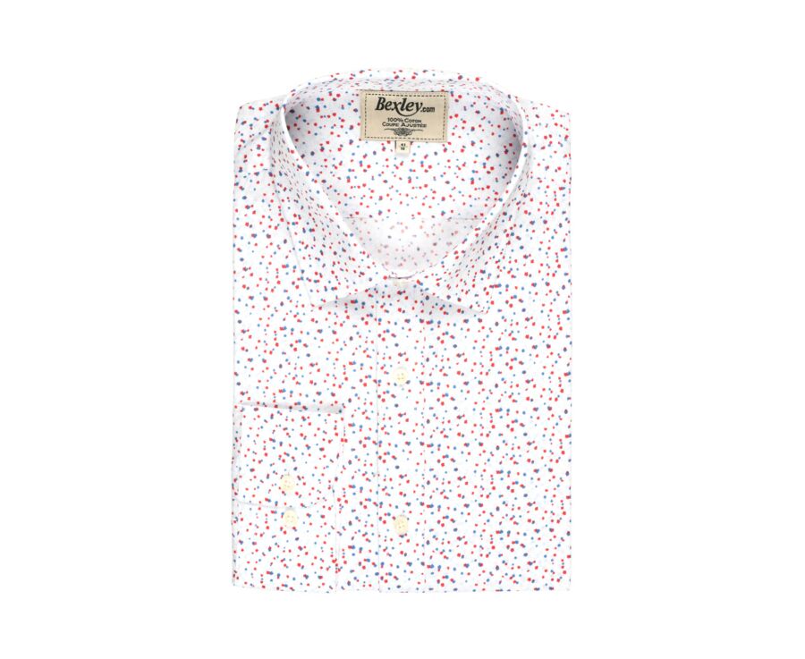 Chemise blanche coton imprimé rouge et bleu - RODRIGUES