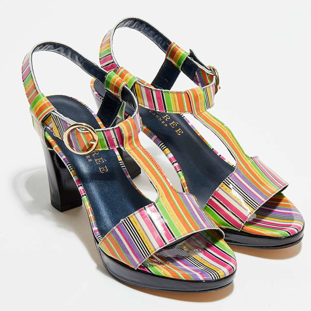 Azurée Cannes Sandales en Cuir verni Fodia multicolores - Talon 9 cm