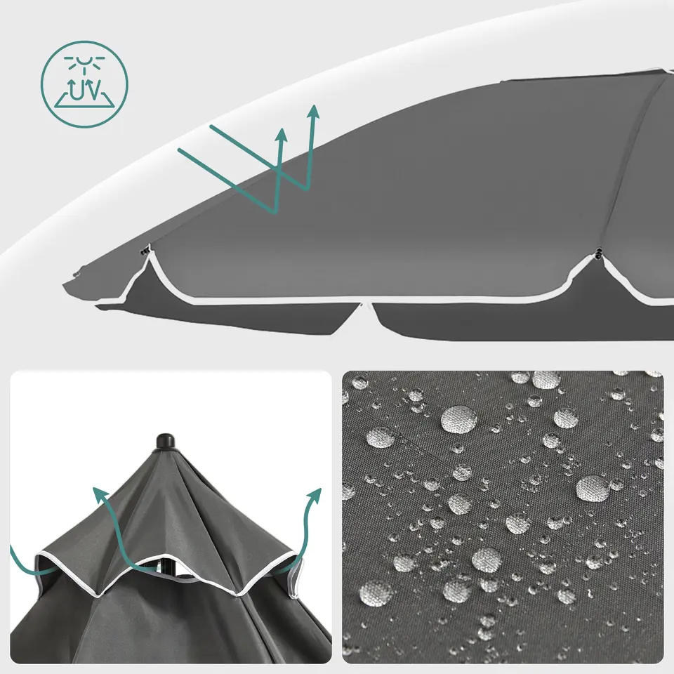 Stokparasol - Strandparasol - Ø 200 cm - Kantelbaar - met Draagtas - Grijs