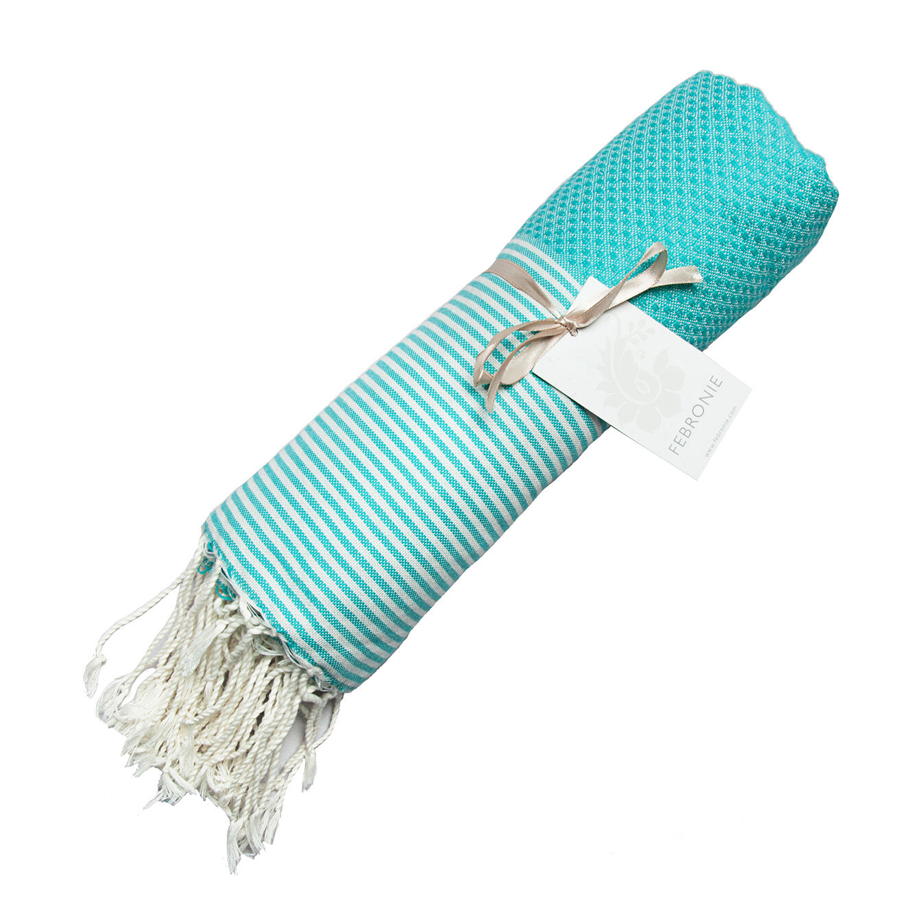 Febronie Fouta Nid d'Abeille Ibiza turquoise/blanc - 100x200 cm