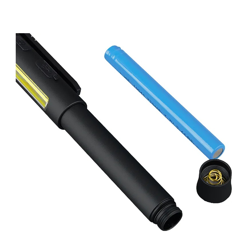 (200Lumen) WORKLIGHT 1W LED Akku Stiftlampe Handleuchte Taschenlampe mit Magnethalter / Clip (65 00164) - Schwarz