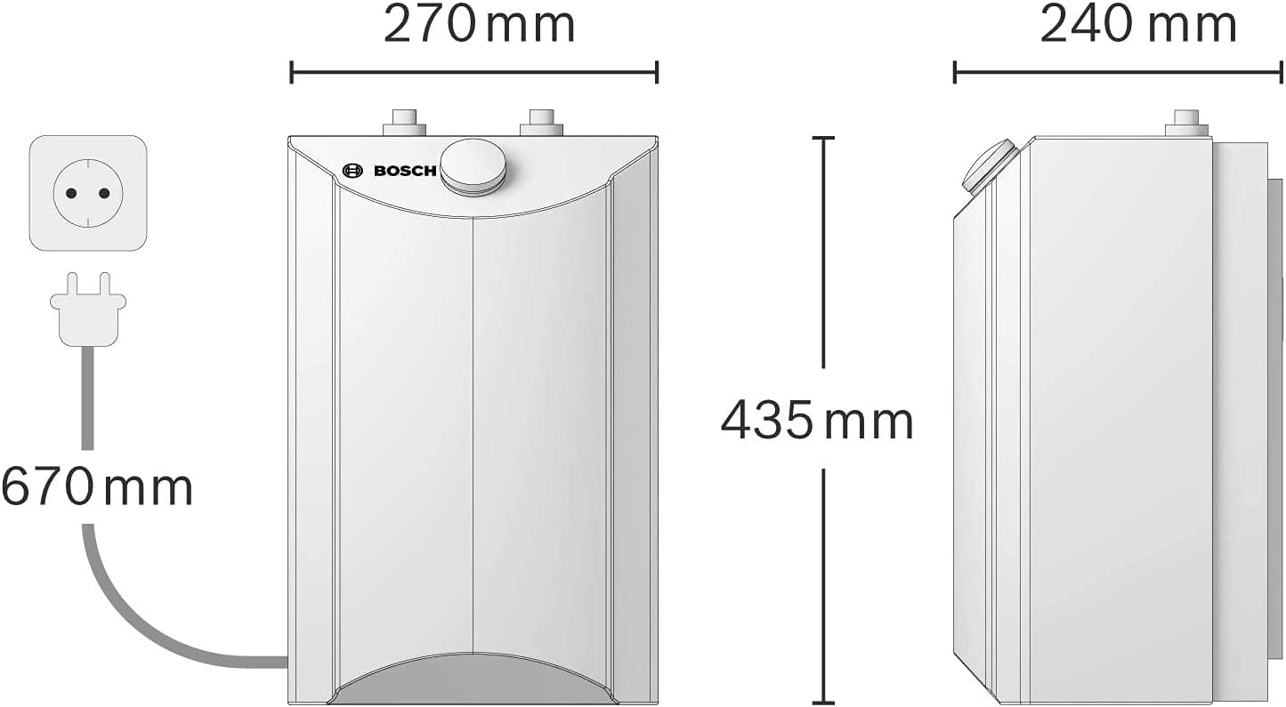 Bosch Elektrischer Kleinspeicher Tronic Store Advanced - Energieklasse A, 230V, 5 Liter Kapazität - Mit Druckstopp, Tropfstopp und Kindersicherung - Weiß/Grau