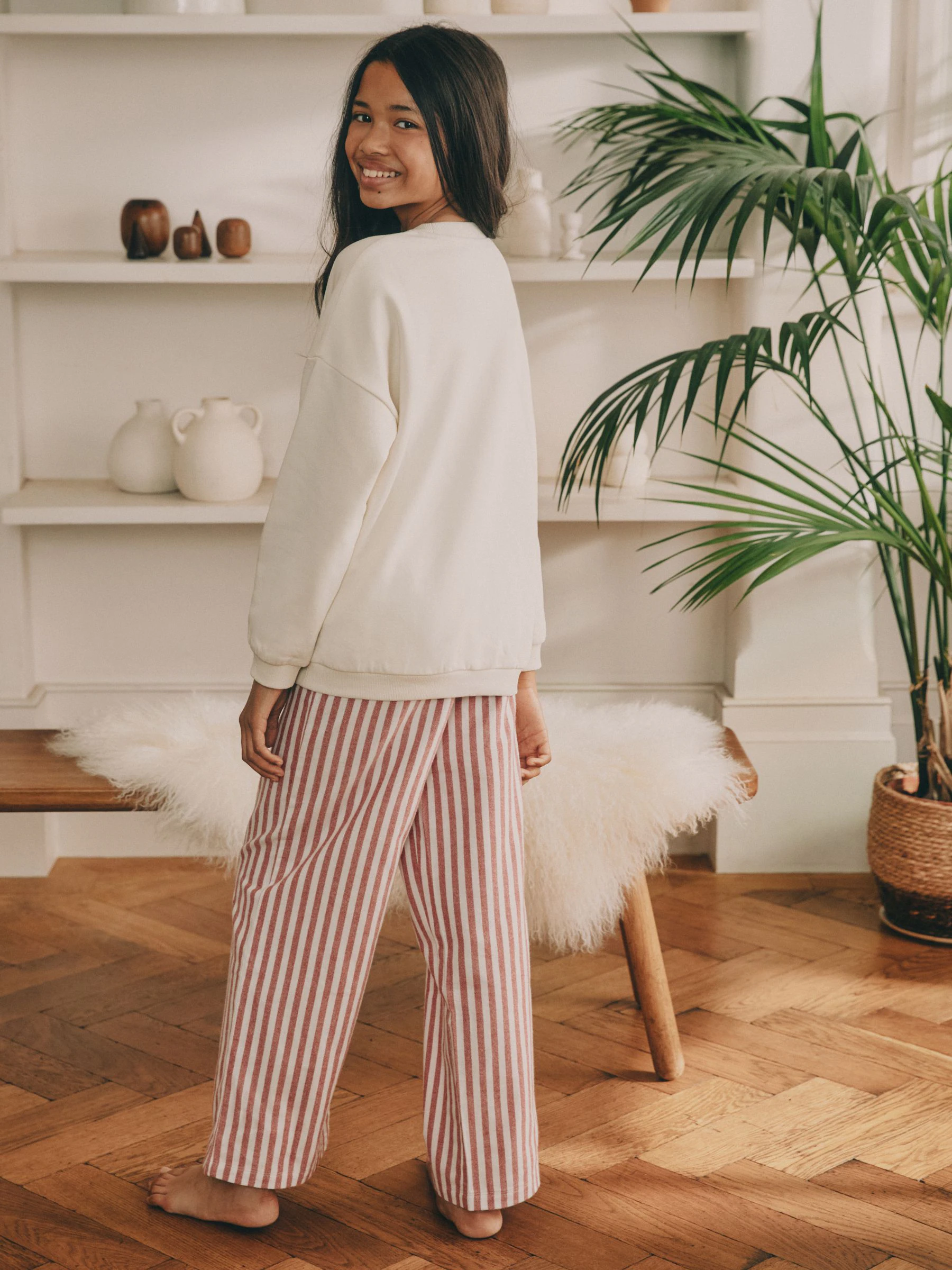 Crème/rode strik - Sweatshirt Pyjama's (2-16jaar)