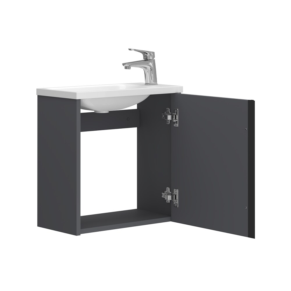 Vicco Waschbecken mit Unterschrank Kleo, 50 cm, Waschtisch mit Tür, Anthrazit Wandmontage