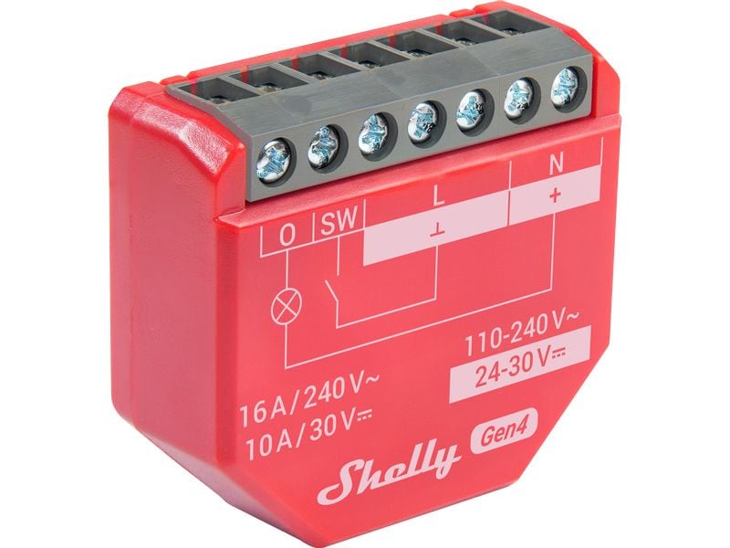Shelly WLAN-Schaltaktor 1PM Gen4 Rot, 16 A Wi-Fi-gesteuerter, intelligenter Schalter