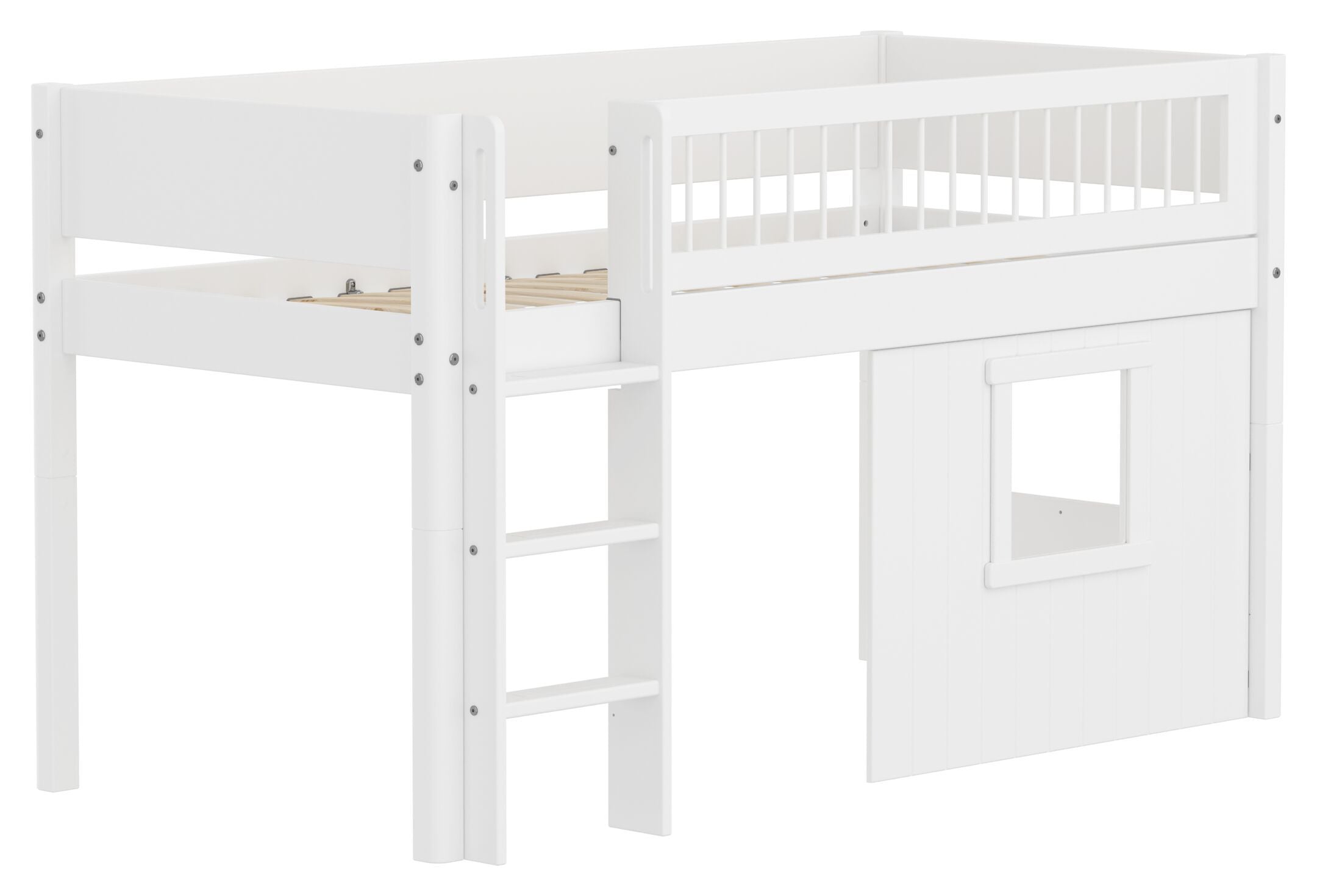 Flexa WHITE Halbhochbett mit Baumhaus - Weiss / B: 109.0 cm x T: 210.0 cm x H: 120.0 cm