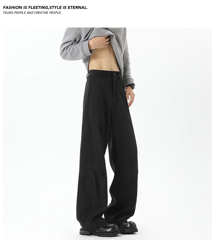 AXEN - Mid Rise Plain Straight Leg Dress Pants