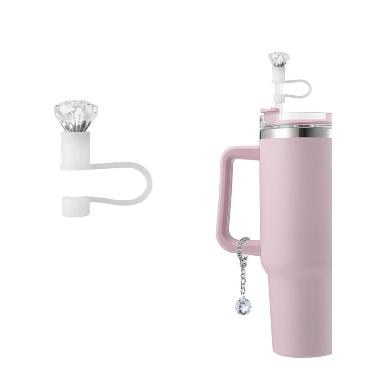 (Ø2.5x5cm) Wiederverwendbarer Diamant Strohhalm Abdeckung Trinkhalm Topper Glas Markierung für Stanley Cup Thermo Becher - Weiss