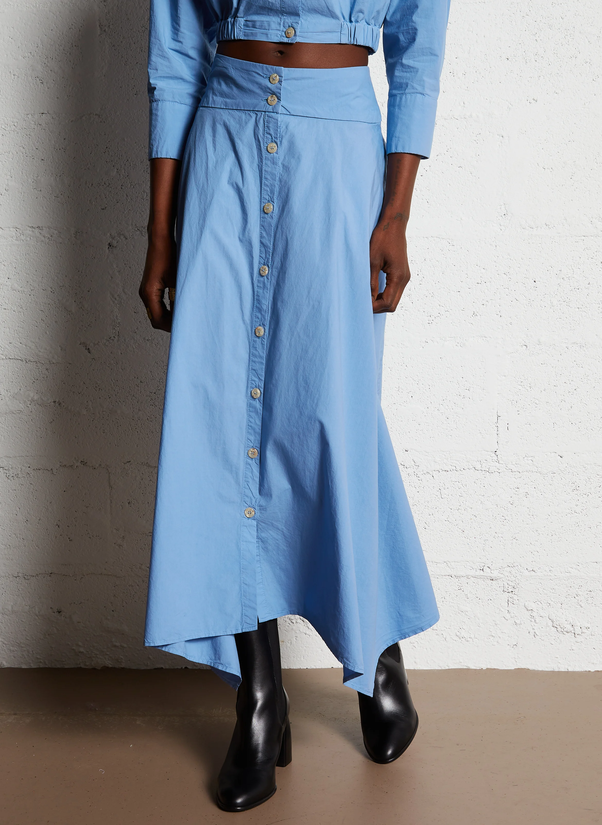 ANKO - Jupe midi évasée en coton | Bleu