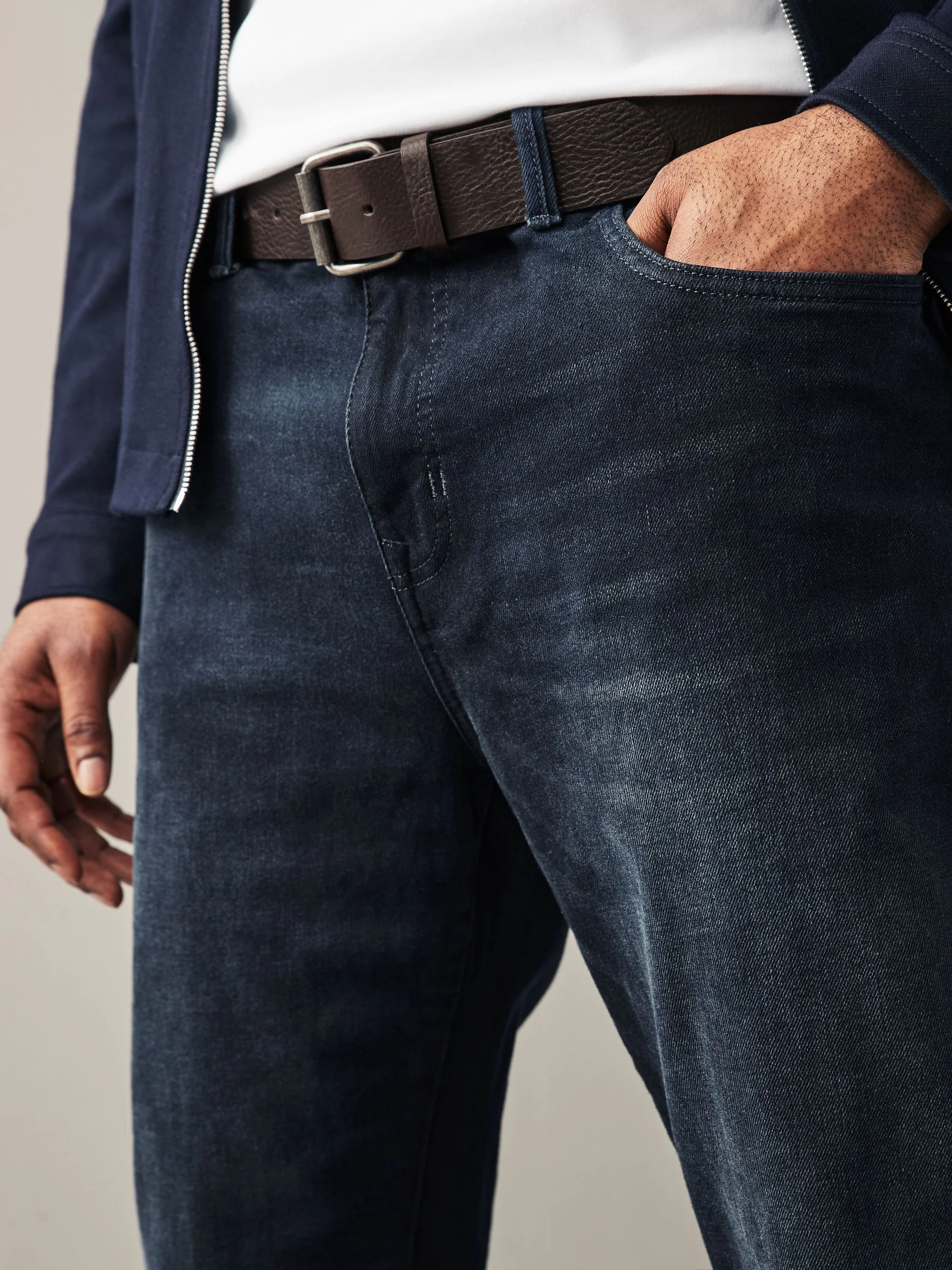 Donkerblauw - Straight fit - Authentic jeans met riem