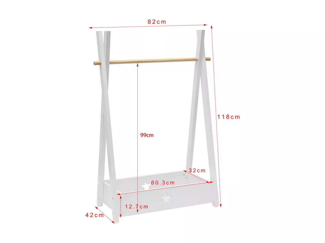 Rebecca Mobili Cintre pour Enfants Porte-vêtements Montessori Blanc MDF Pin avec Etagère