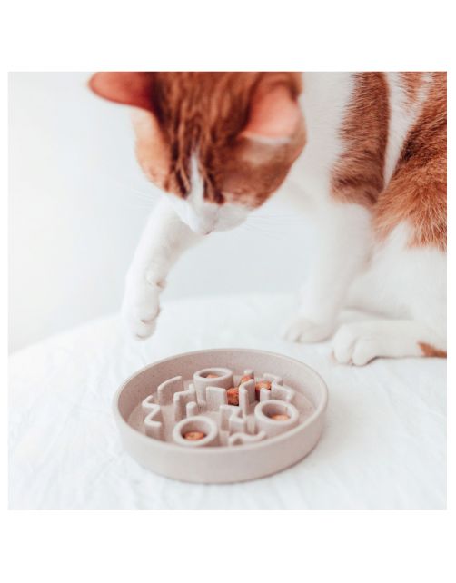 District 70 Bamboo Cat Slow Feeder - Kattenvoerbak - Ø13.5 cm Beige