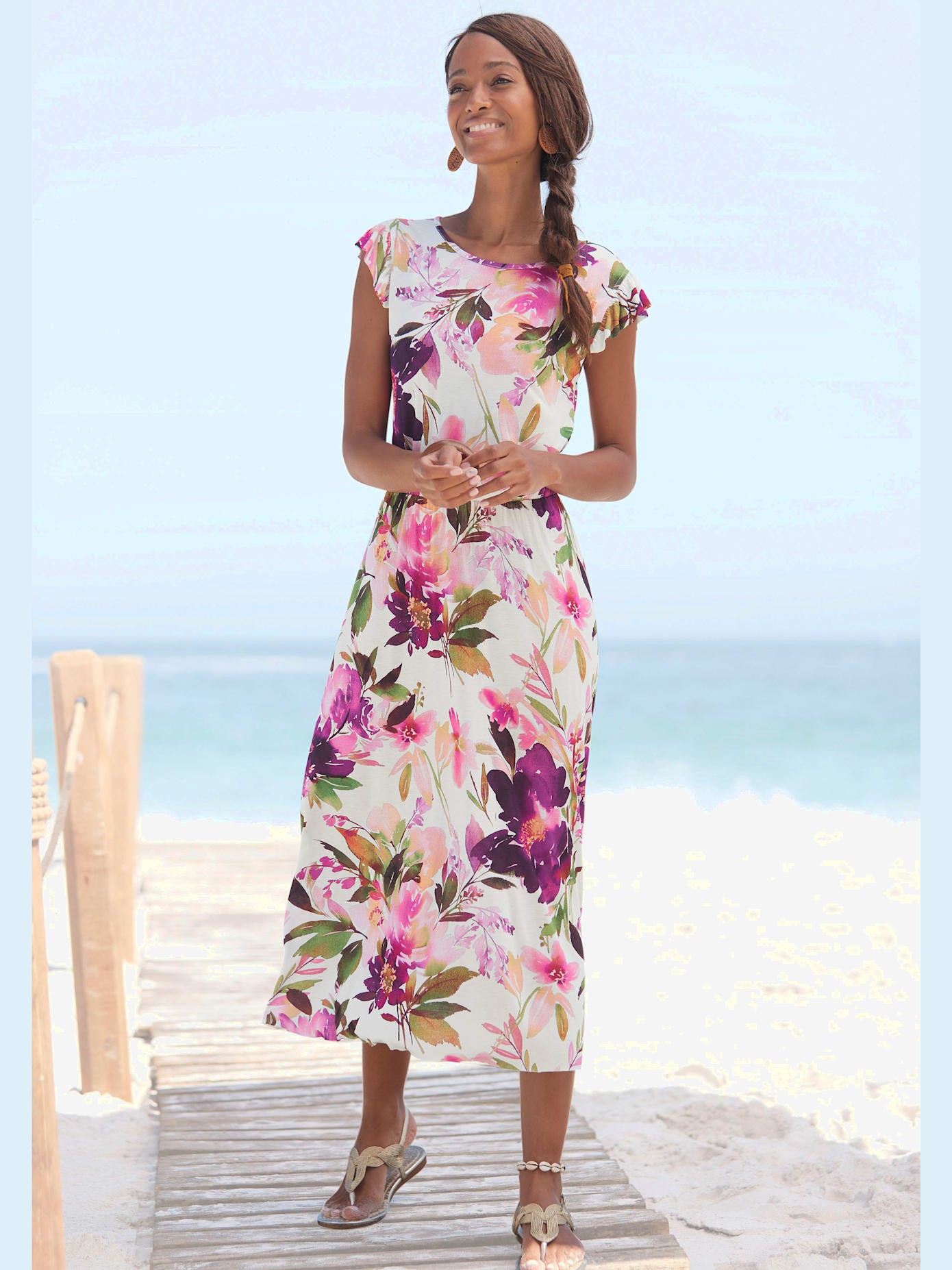 Robe mi-longue encolure ronde