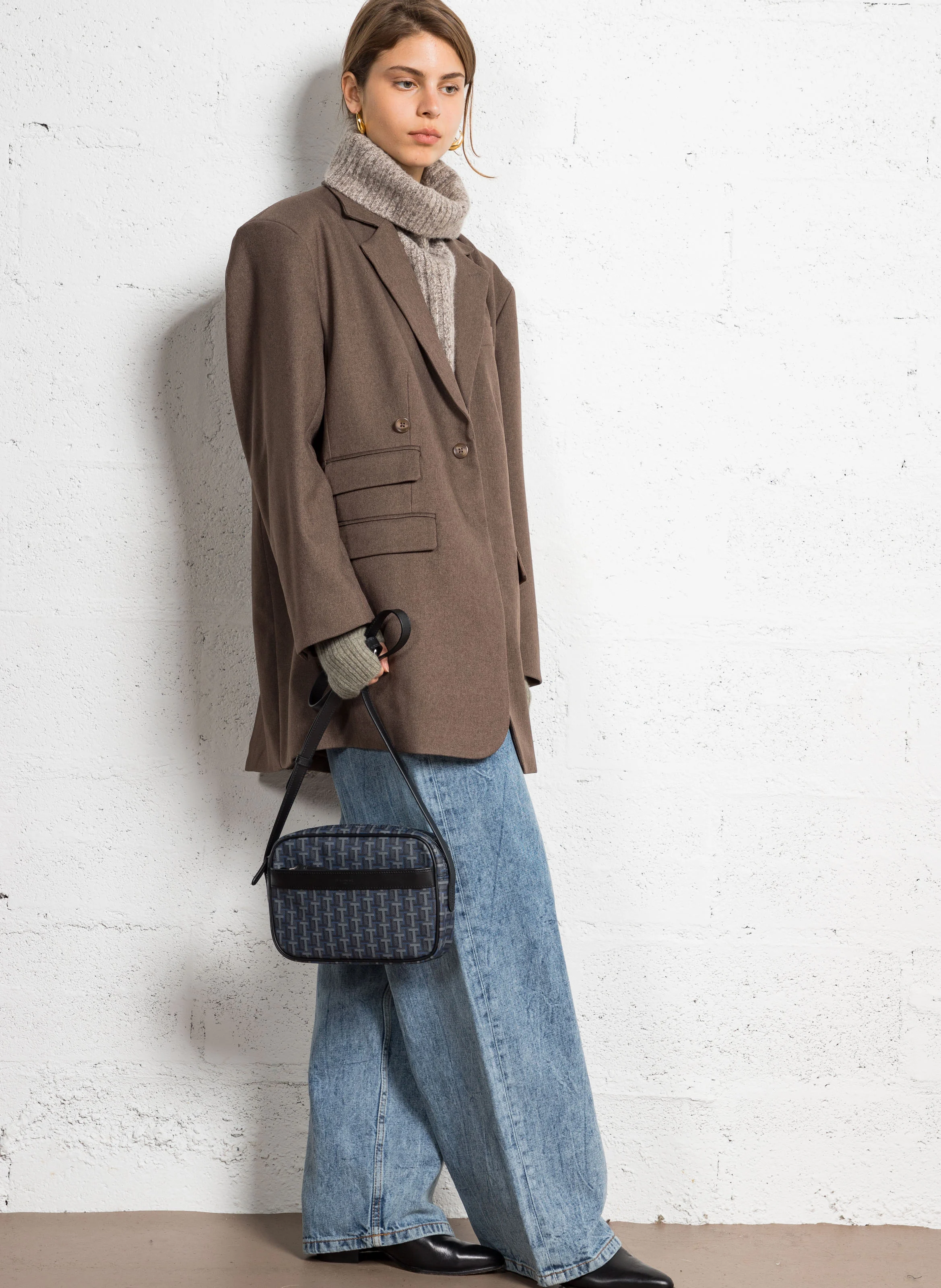 CAMILLE - Sac bandoulière imprimé en toile| Marron