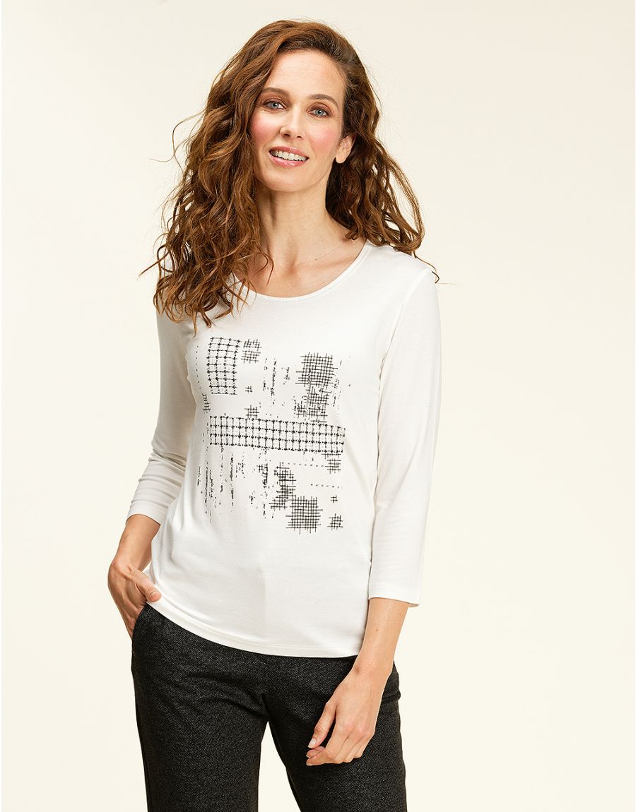 T-shirt blanc motif gris